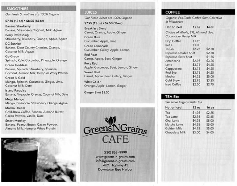 Café Menu Greens N Grains Natural Foods Market & Café